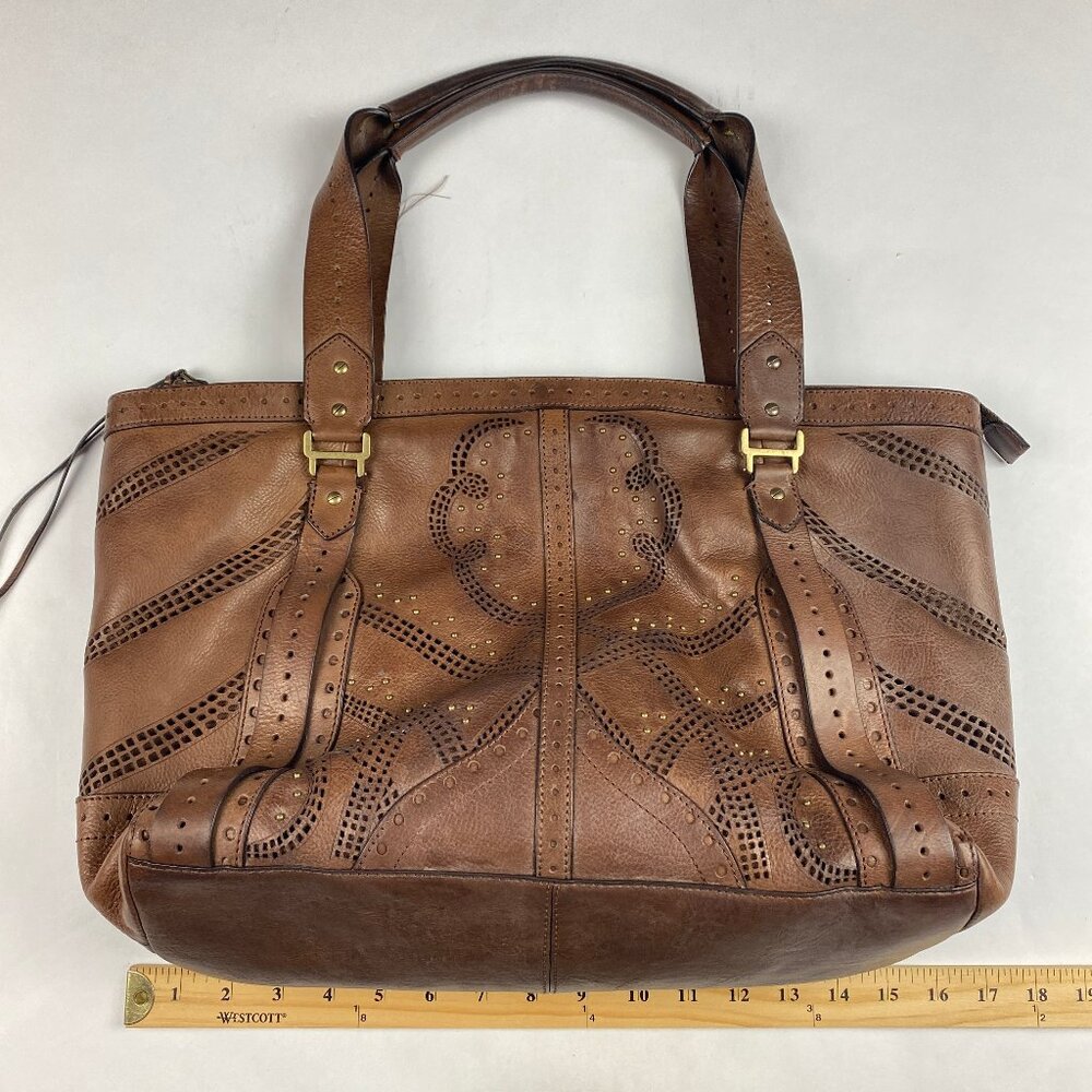 Cole Haan Sierra Lasercut Brown Leather Shoulder Bag Boho - Picture 14 of 16